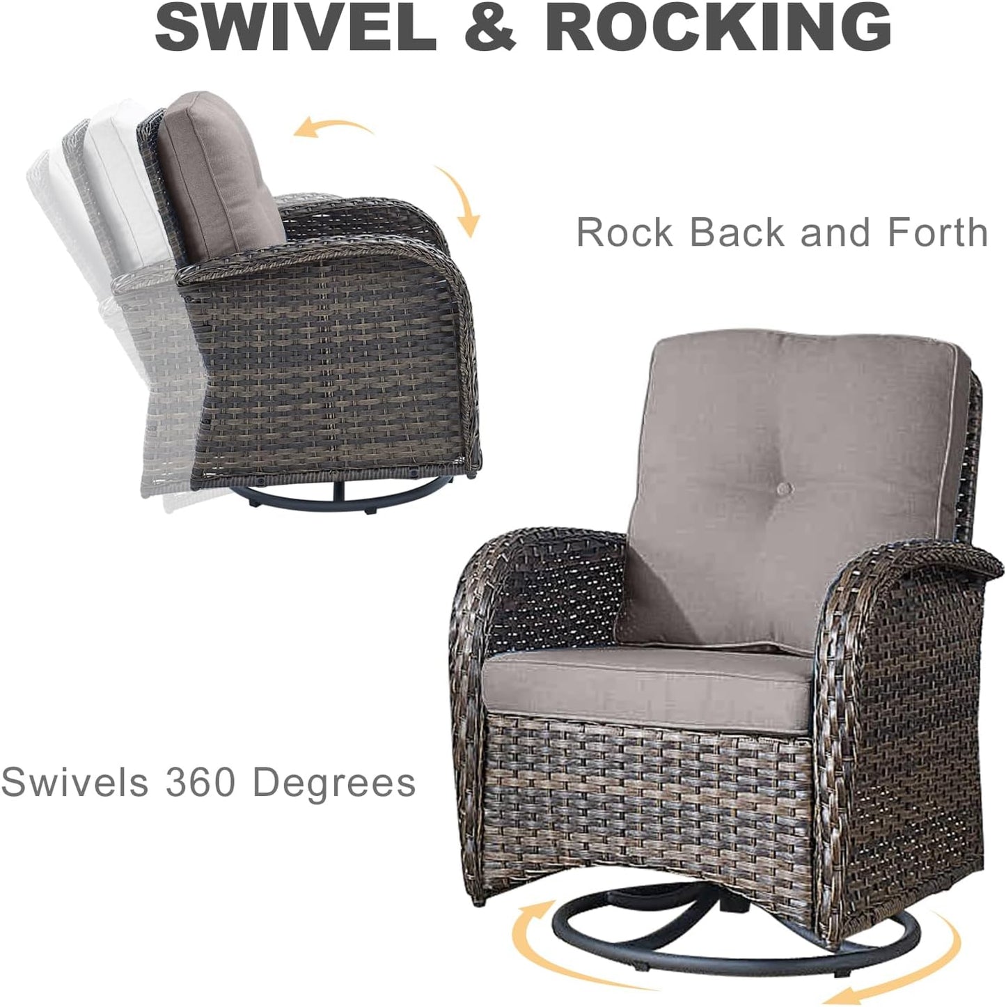 HUMMUH 7-Piece Outdoor Patio Furniture All-Weather PE Wicker Outdoor Conversation Set-Patio Couch Swivel Rocker Chairs with Ottomans Tables for Backyard,Poolside,Deck