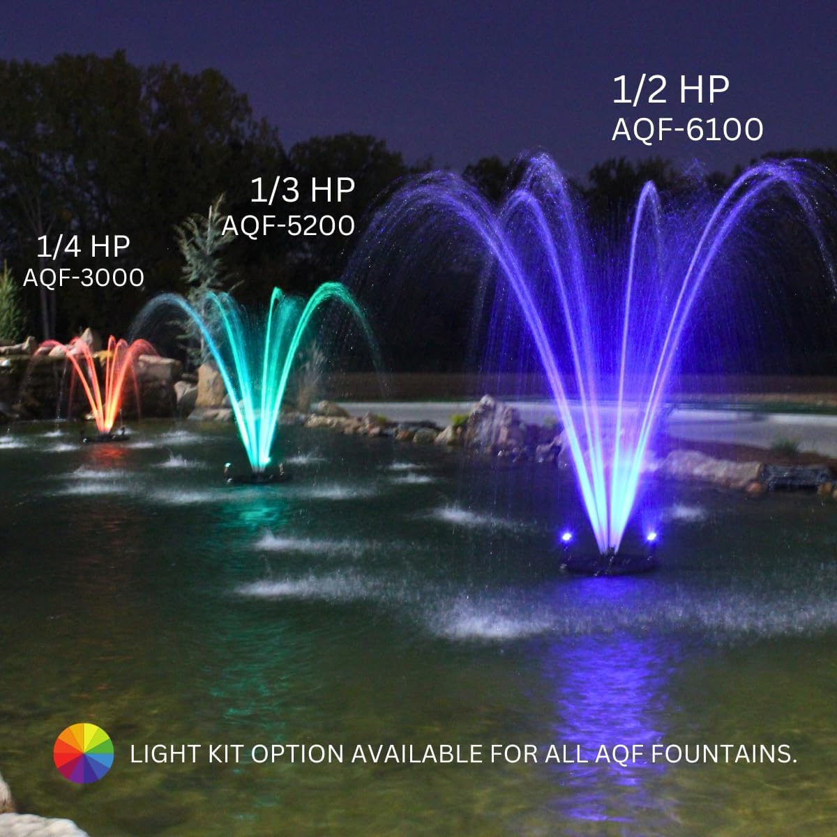 HALF OFF PONDS Floating Fountain – 1/3 HP Pond Aerator, 100' Cord – 5,200 GPH Water Pump – 9 Spray Patterns - Color-Changing LED Lights - for Ponds & Water Gardens