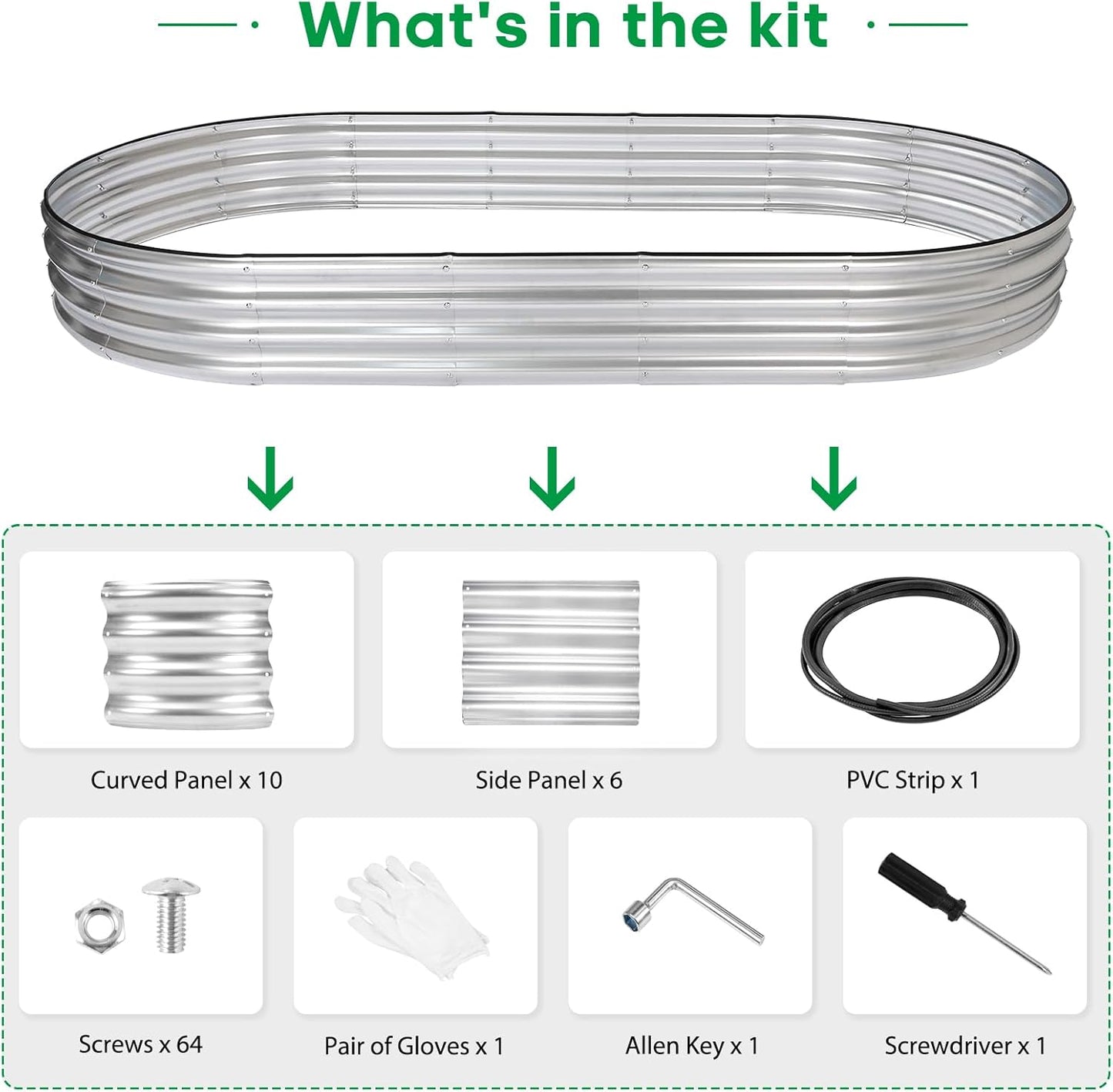 JERIA 8×4×1ft Oval Raised Garden Bed,Galvanized Raised Garden Bed Kit Outdoor Metal Gardening Planter Box for Vegetable, Fruits, Flower，Herbs