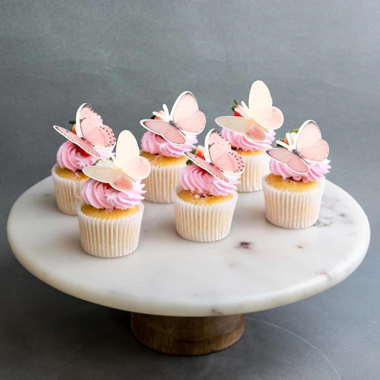 60 PCS Butterfly Cupcake Toppers Edible Butterfly Cake Decorations Edible Butterflies Cupcake Picks for Butterflies Theme Baby Shower Happy Birthday Party Cake Decoration Supllies Pink