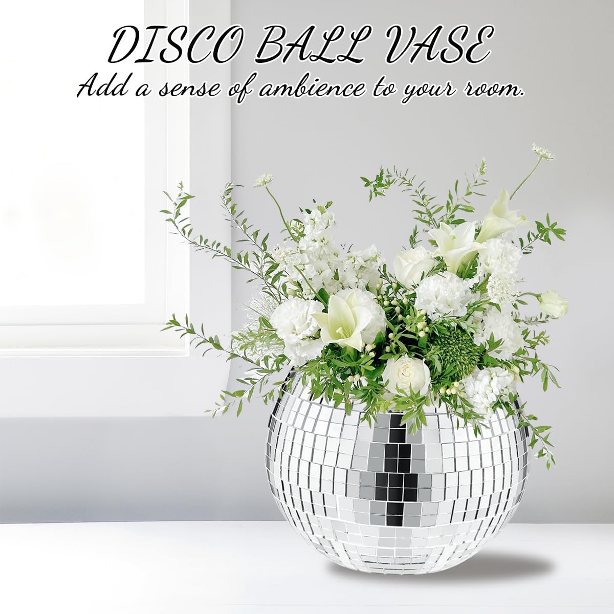 2 Pcs Disco Ball Vase, 5 x 6 Inch Mirrored Disco Ball Planters Perfect for Decorative Living Room, Bedroom, Dining Table, Wedding, Party, Birthday