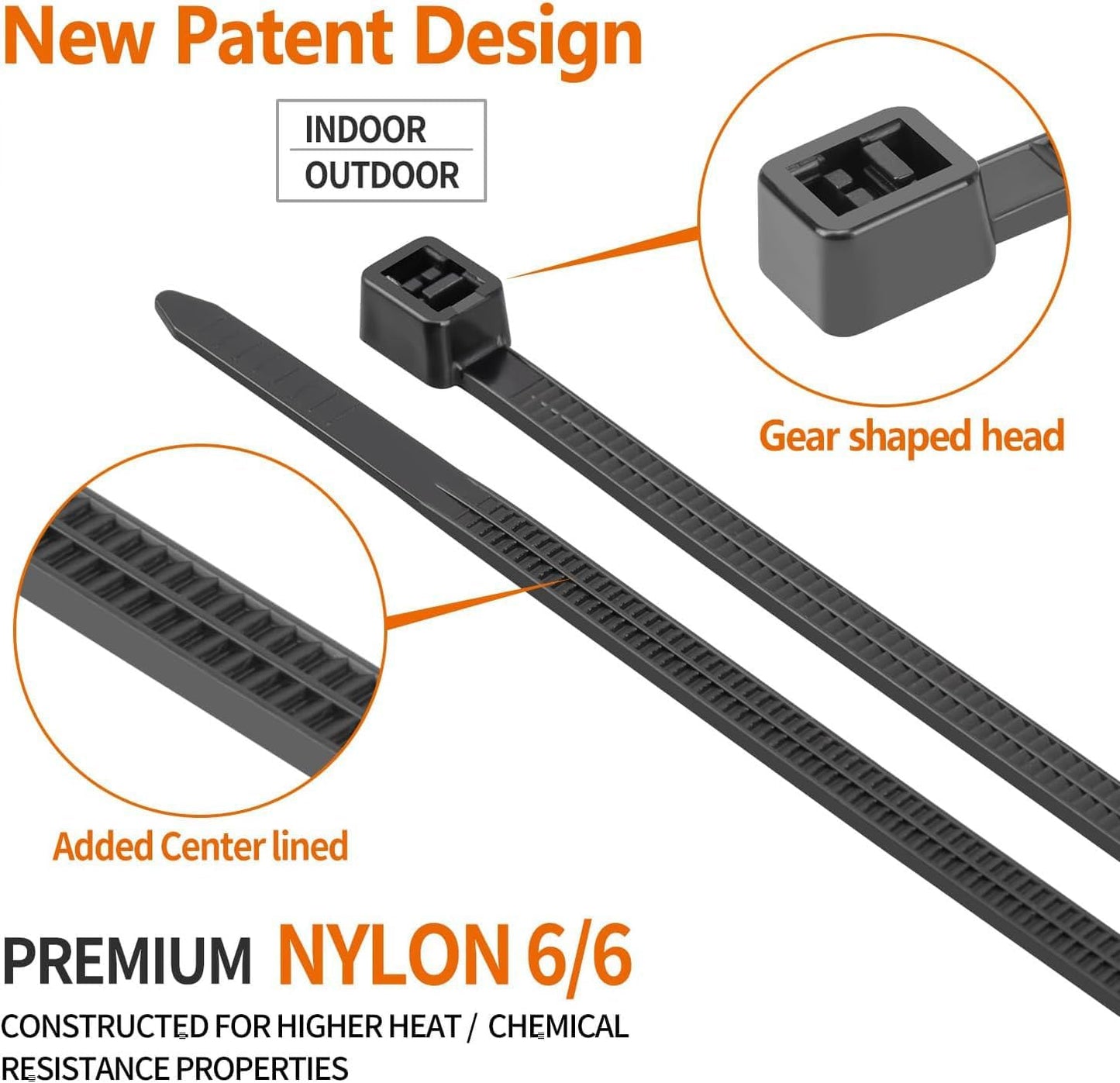 12 Inch Black Zip Ties (1200 Pack), 2025 New Patented Design,110 LBS Tensile Strength, Self-Locking Nylon PA66 UV Resistant Cable Ties for Indoor and Outdoor Use