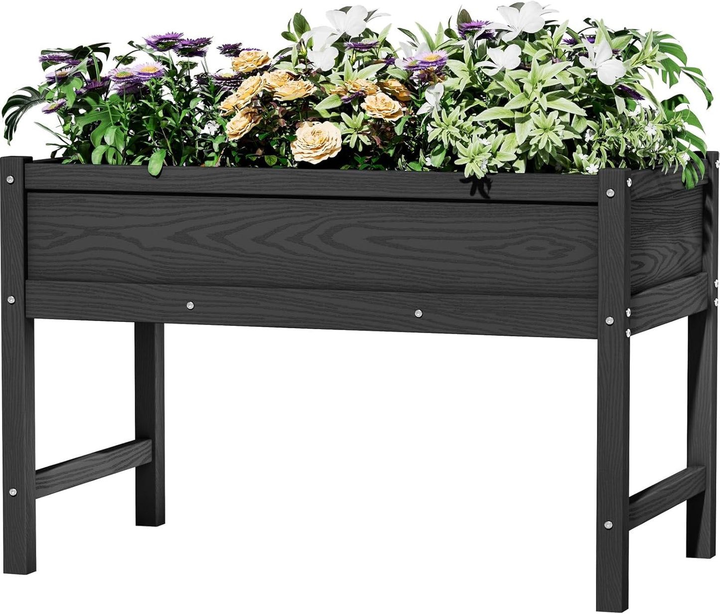 HDPE Raised Garden Bed with Legs, Outdoor Weather-Resistant Elevated Planter Box Stand for Seeds, Herbs, Flowers, Vegetables (Black)