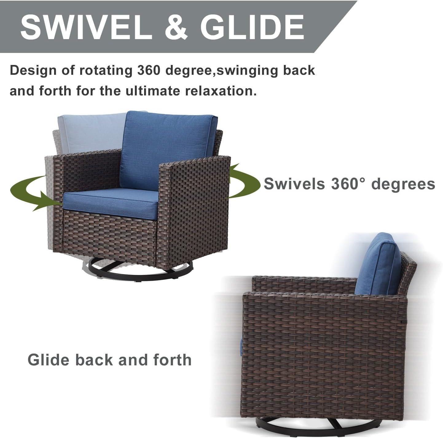 HUMMUH 10 Piece Patio Furniture Set PE Wicker 3 Outdoor Sectional Sofa Set with Patio Chairs Dinning Table Ottomans for Porch,Garden,Backyard,Deck(Brown/Blue)