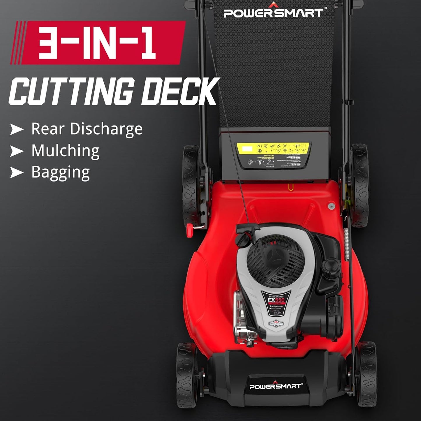 PowerSmart 21" Gas Lawn Mower with 140cc B&S E550 Engine, 3-in-1 with Bagging, High Wheels, Lightweight and Easy Assembly, Cordless Push Lawn Mowers for Garden Yard