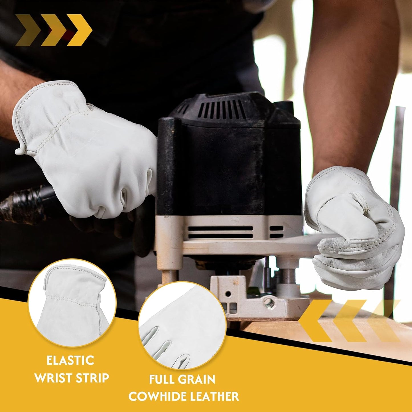 HLDD HANDLANDY Leather Work Gloves for Men & Women, Adjustable Wrist Cowhide Gardening Glove with Reinforced Palm for Driver