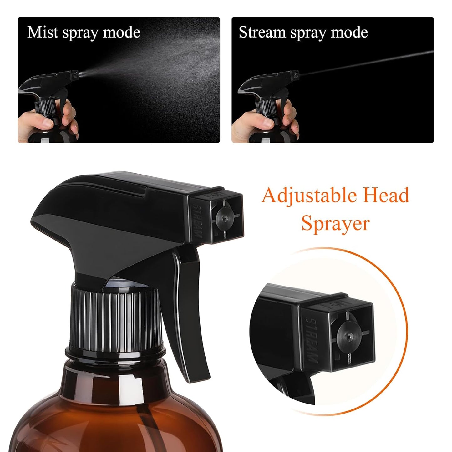 Jinei 24 Pcs 8 oz Empty Plastic Spray Bottle with Trigger Sprayers Pet Adjustable Head from Fine to Stream Refillable for Hair Plants Cooking Pets, No Leakage(Black)