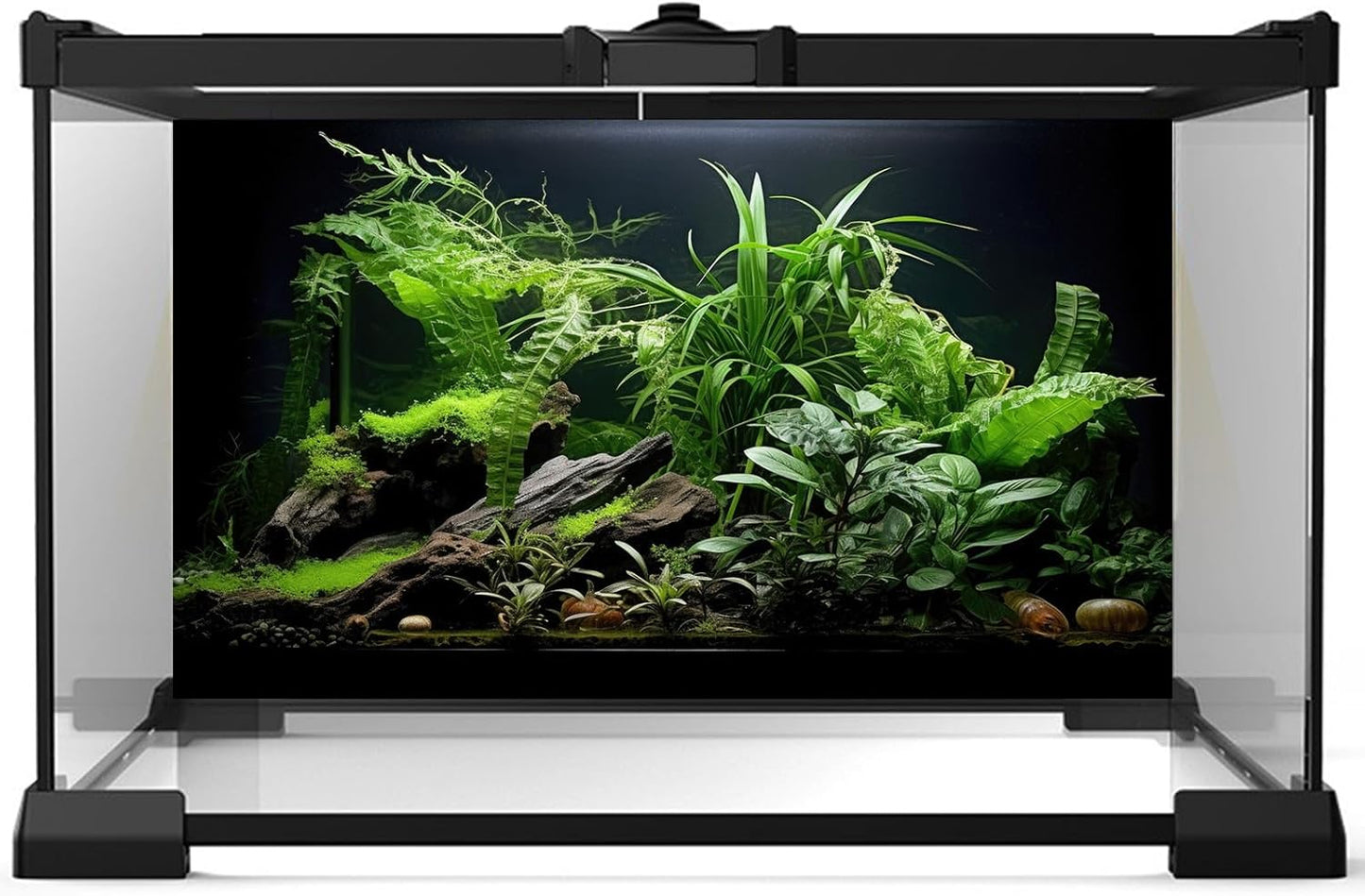 Aquarium Background Freshwater Green Plants Terrarium Background Aquatic Underwater Sea Grass Tank Background Wood Root Rock with Moss Jungle Style Fish Tank Background Poster Wallpaper 36x20in