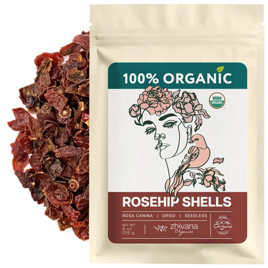 Rosehip Seedless Dried Organic (8 oz.) - Cut & Sifted Allergen-Free Rose Hip Tea for – No Cleaning Needed (Free of Seeds and Hairs) - Escaramujo Organico