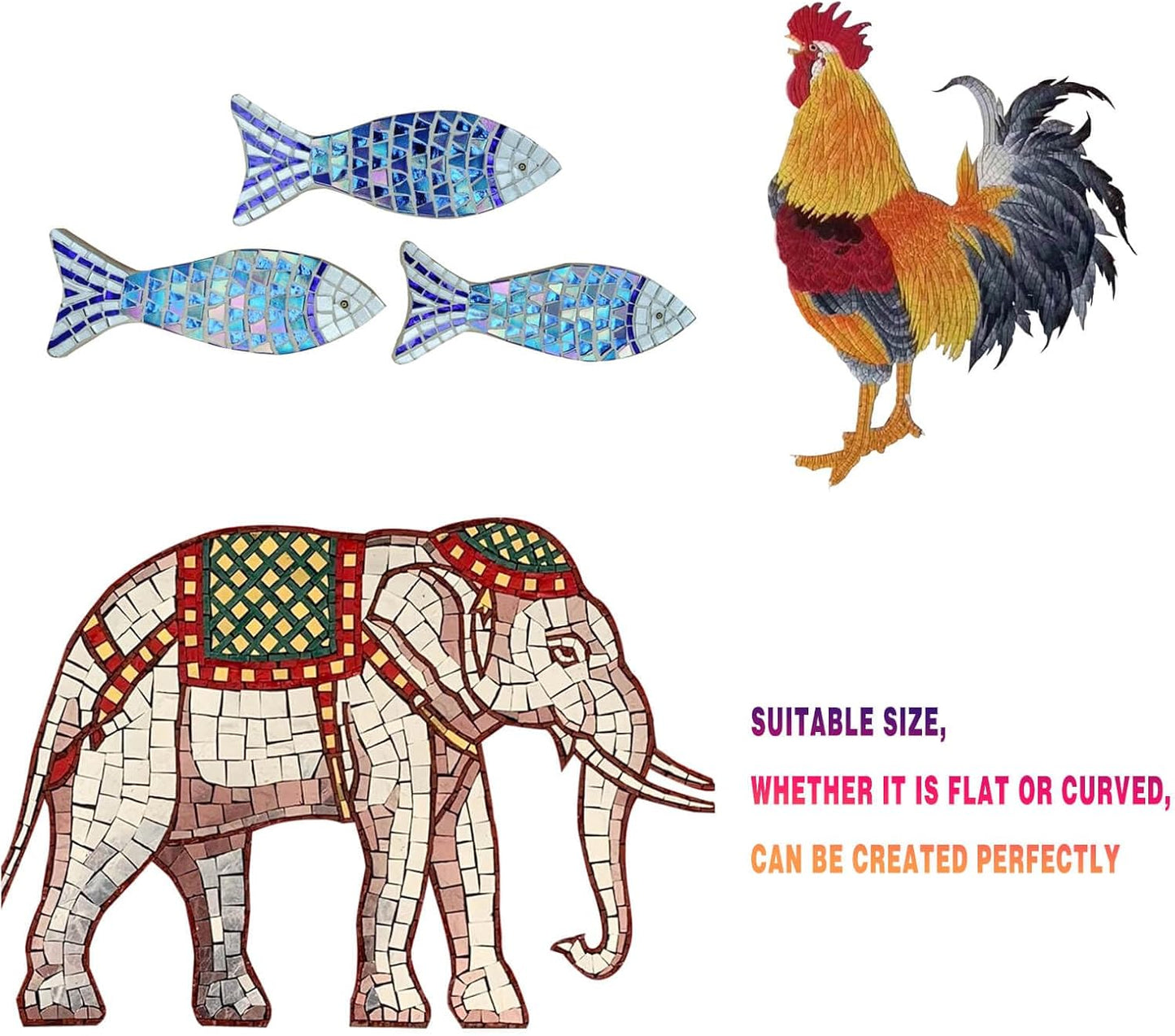 SMEIINIK 500g/1.1lb Bulk Iridescent Color Mosaic Tiles for Crafts, Square Glass Pieces for Mosaic Works, DIY Making Supplies and Materials (WJ92-12)