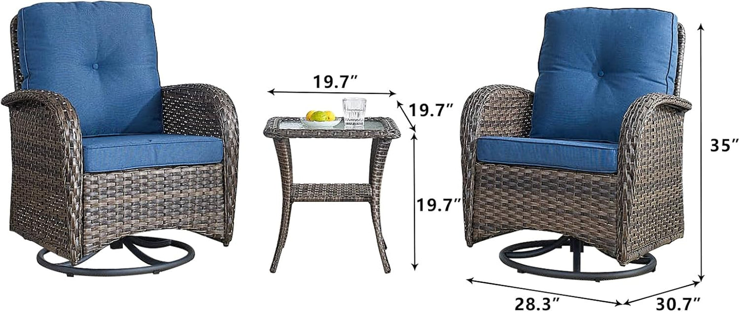 HUMMUH 5-Piece Patio Furniture Wicker Outdoor Conversation Set,All-Weather Rattan Swivel Chairs Bistro Set with Loveseat Coffee Table for Backyard,Poolside,Deck(Brown/Blue)