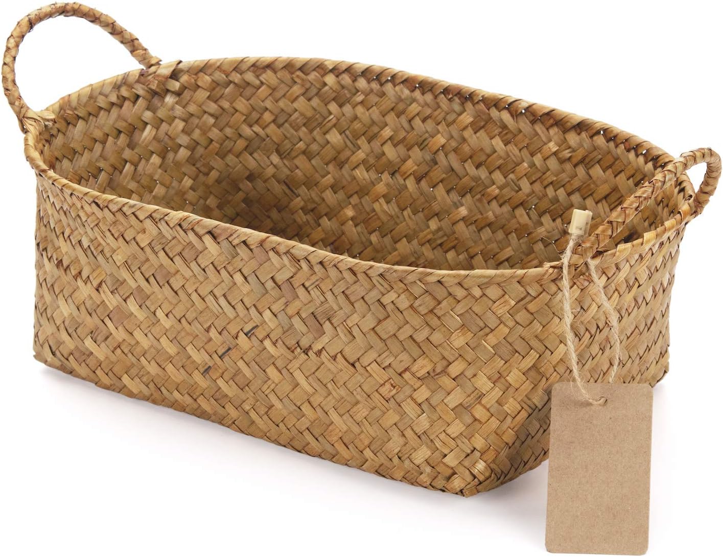 Seagrass Woven Baskets for Storage Natural Shelf Basket with Handle for Organizer Stackable Oval Set of 3 (Large+Medium+Small)