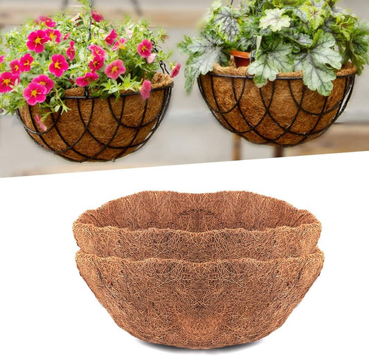 EROCK 2Pcs Coco Liners for Planters Hanging Basket, Round 8/10/12/14/16 inch Thick Coconut Coir Coco Fiber Liners for Planters Garden Patio Porch Window Plants Flowers Pot Indoor Outdoor (14 inch)
