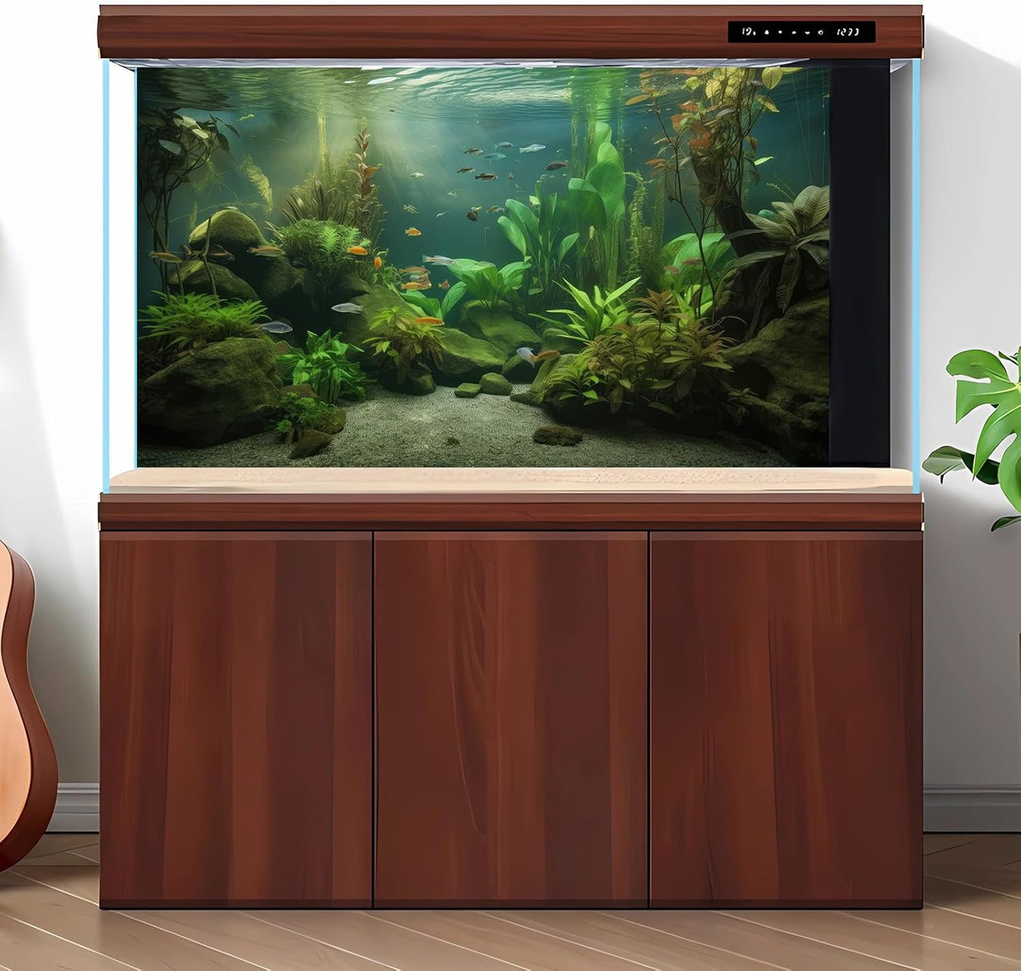 Under The Sea Aquarium Background Underwater Aquatic Plants Fish Tank Background Tropical Fish Rock with Moss Terrarium Background Undersea Green Grass with Sunbeams Terrarium Background 24x16in