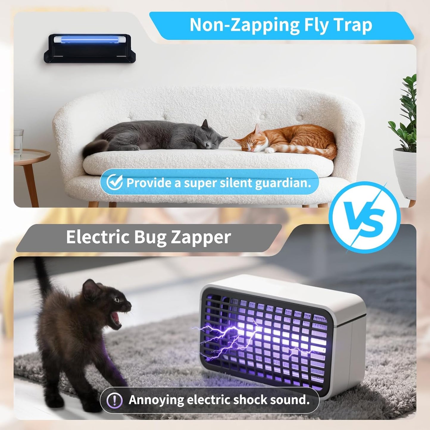 UV Fly Light Trap Indoor for Home Gnat Traps for House, Wall Sconce Fly Light Bug Catcher for Kitchen House & Restaurant Fruit Flies Garage & Warehouse with 5 Sticky Glue Boards 6.5 ft Cord