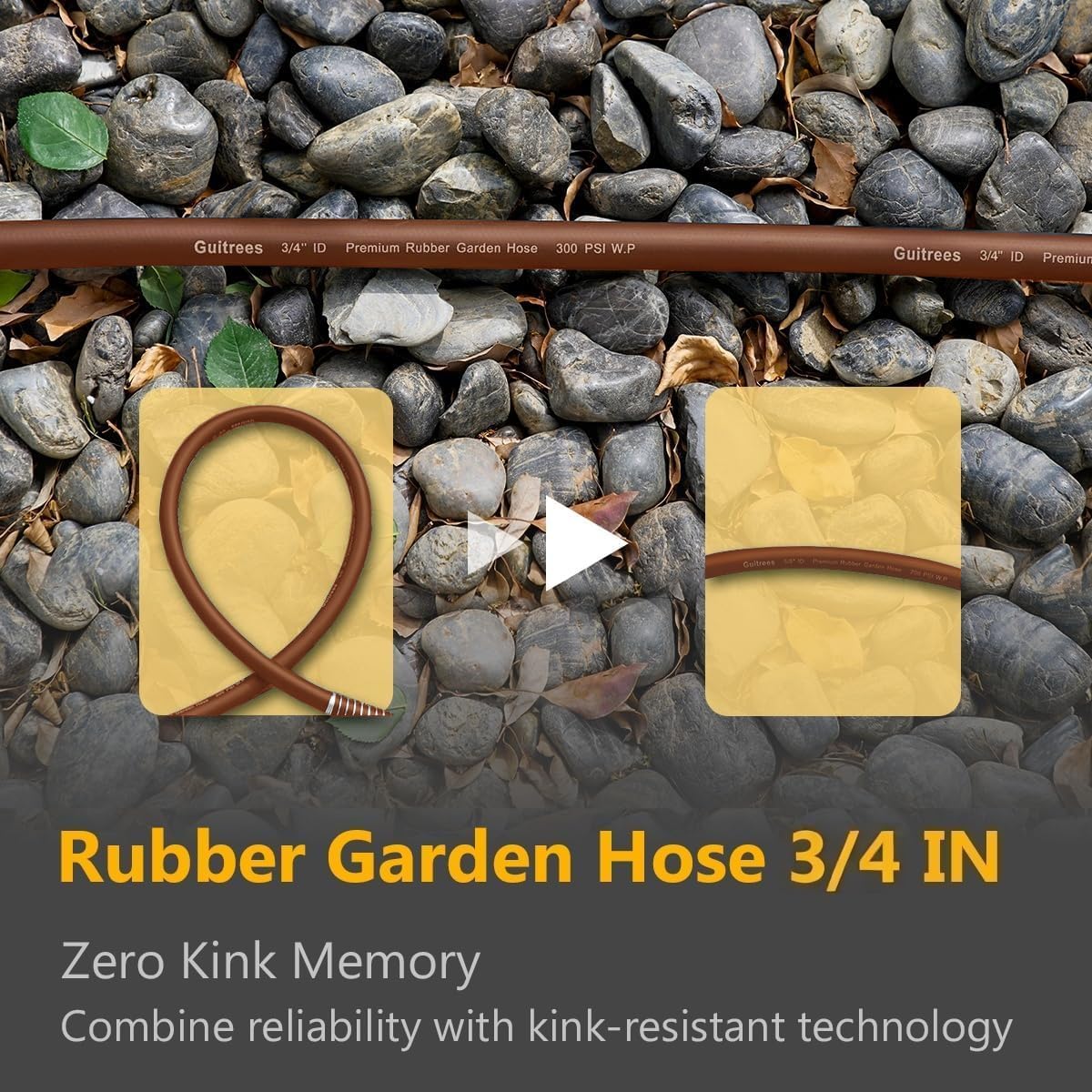 Garden Hose 25FT x 3/4", Heavy Duty Rubber Hose, Water Hose with Five Layered Braiding, Male to Female Fittings, 1000PSI Burst, 300PSI Working (Brown)