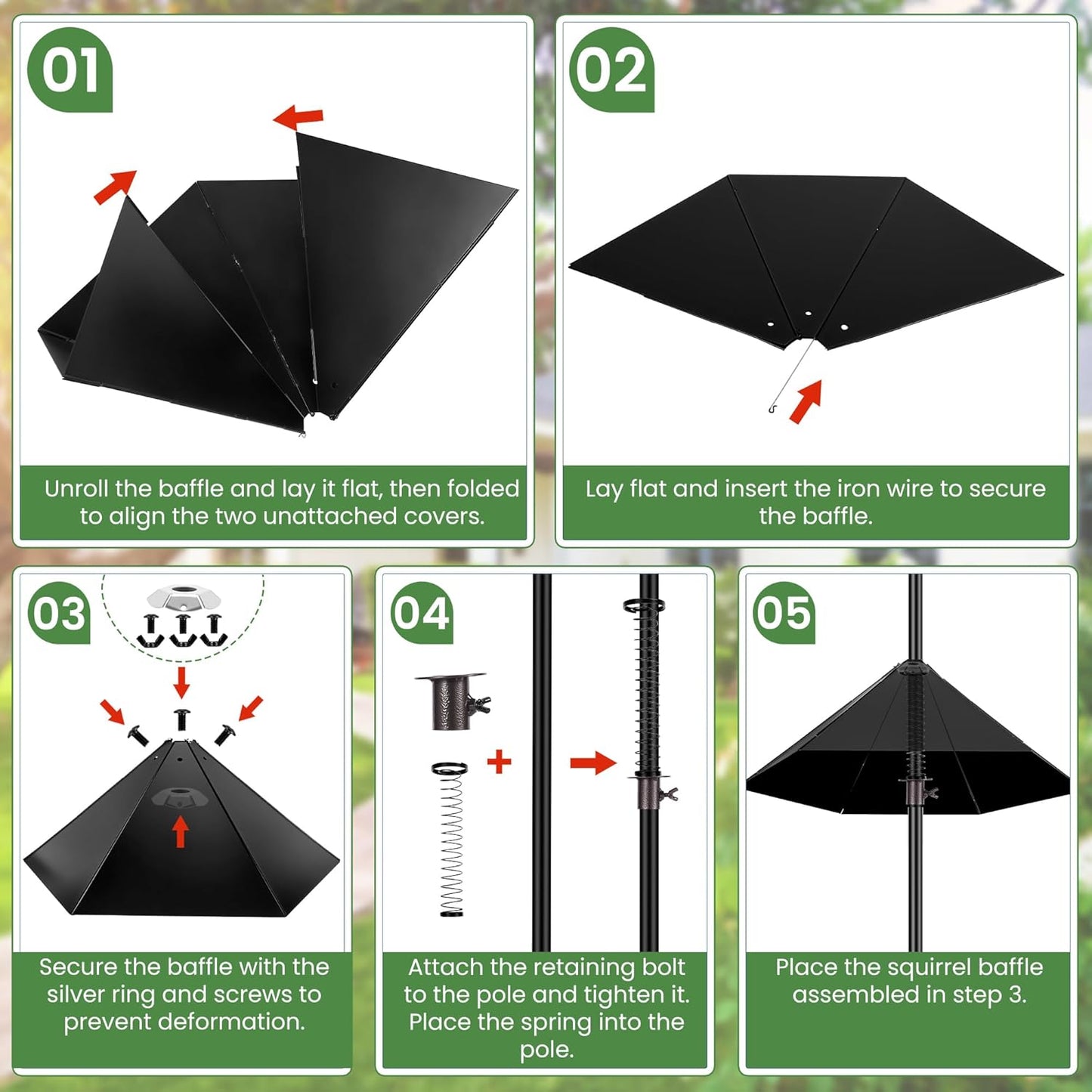 Bird Feeder Pole, 79 Inch Heavy Duty Bird House Pole Mount Kit for Outdoors, Adjustable Feeding Stand, with 2-Hooks, Metal Squirrel Baffle and 5-Prong Base, Black