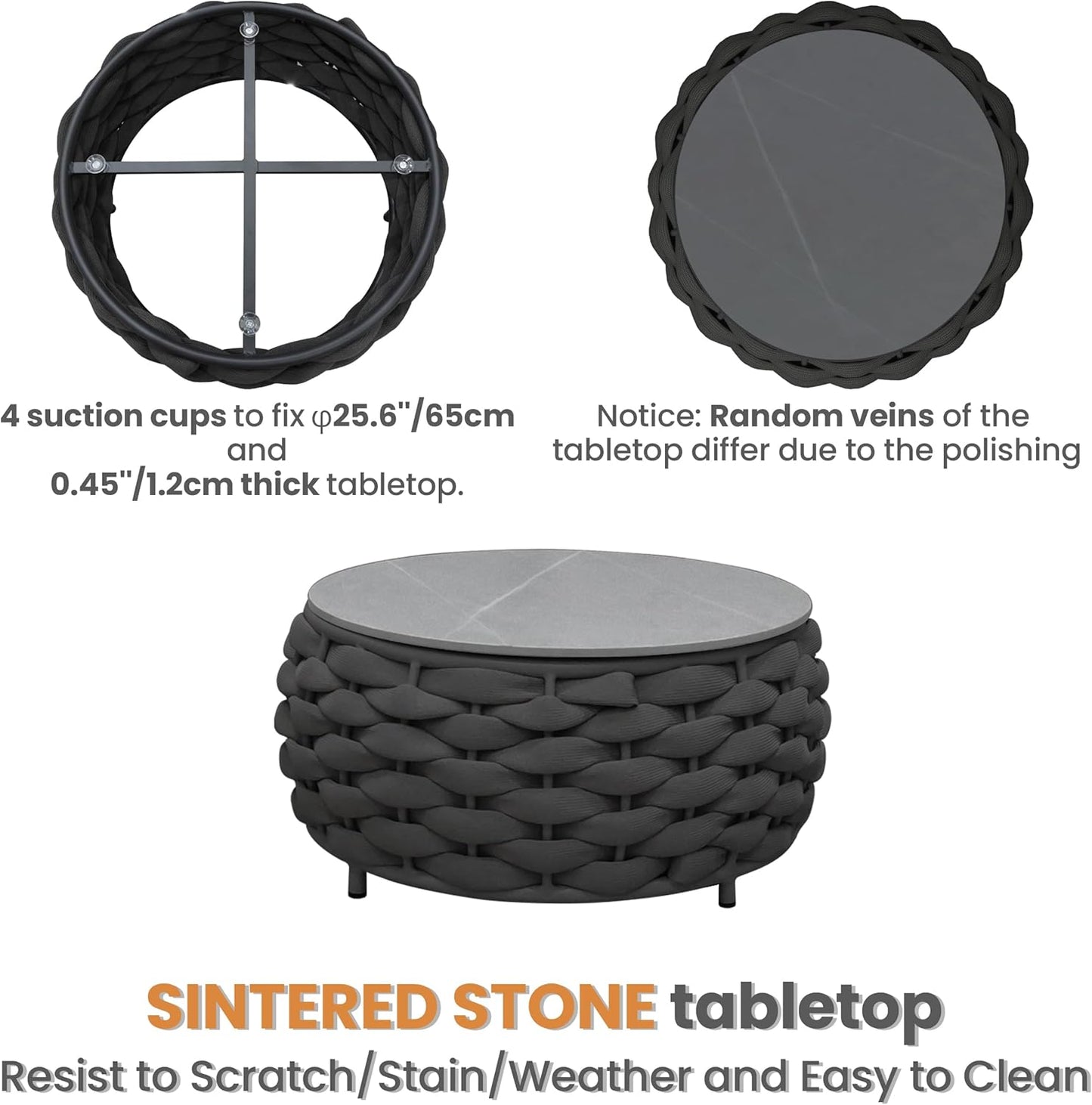 Fully Assembled Patio Furniture Set: 5 Pieces Woven Rope Outdoor Conversation Set Cushioned - Modern Metal Deck Loveseat Chair Table Set - Porch Seating For Yard Garden Poolside Hotel, Dark Grey