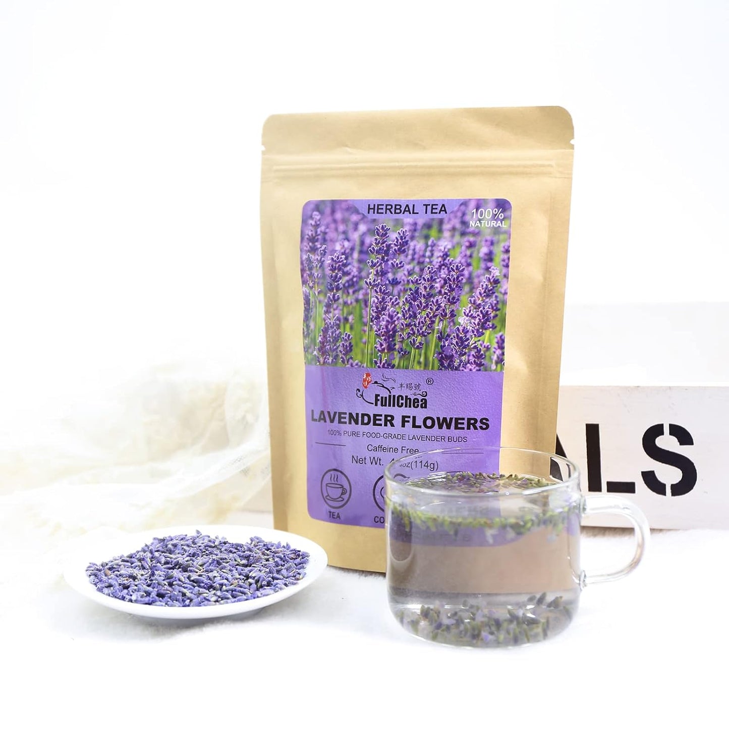 FullChea - Natural Dried Lavender Flowers - 4oz/114g - Premium Food Grade Lavender Buds - Non-GMO - Caffeine-free - Perfect for Tea, Lemonade, Baking, Baths