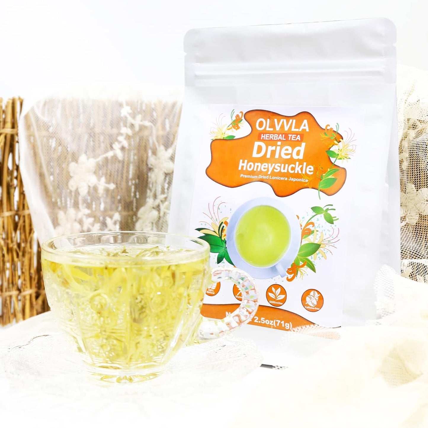 Olvvla - Dried Honeysuckle Flowers - 2.5oz/71g - 100% Natural Honeysuckle Tea - Chinese Edible Jin Yin Hua - Wild Honeysuckle Loose Buds - Caffeine-free