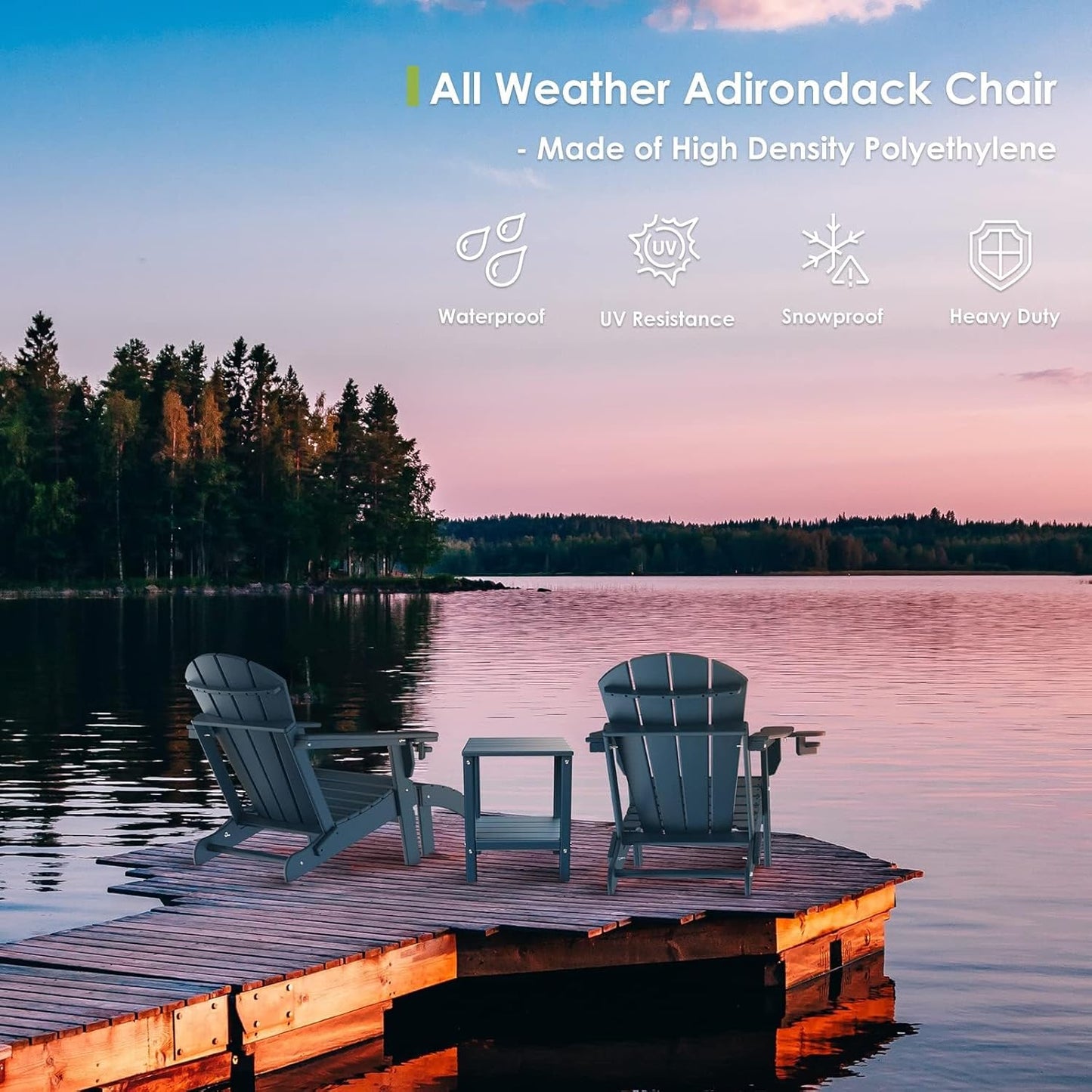 GREENVINES Folding-Adirondack-Chairs-Set-of-4 | HDPE Plastic | Fire Pit Chair | All Weather | Cup Holder | Blue | for Deck Backyard Patio Outdoor Garden