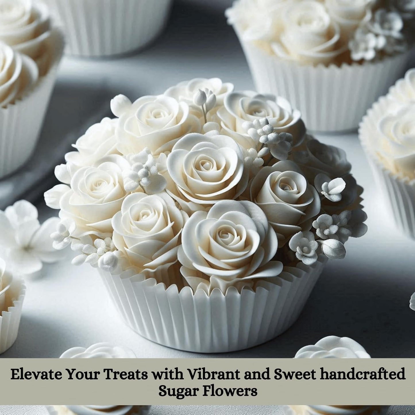 Confect Edible Flower | Edible Flower for cake & Cupcake decorations | Doughnut Edible Toppers | White venetian Flower - Vegan, Gluten-Free, Soy-Free, Dairy-Free, Palm Oil-Free -Pack of 12