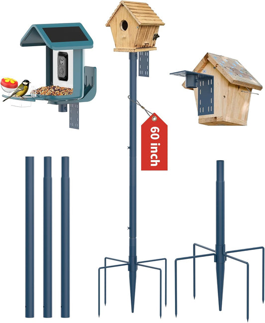 Bird Feeder Pole Stand – 60 Inch Height Feeding Station with 1-Inch Dia Heavy Duty for Hanging Feeders, Bird House Pole Mount Kit for Outdoor, Slip-Fit Connection，Blue