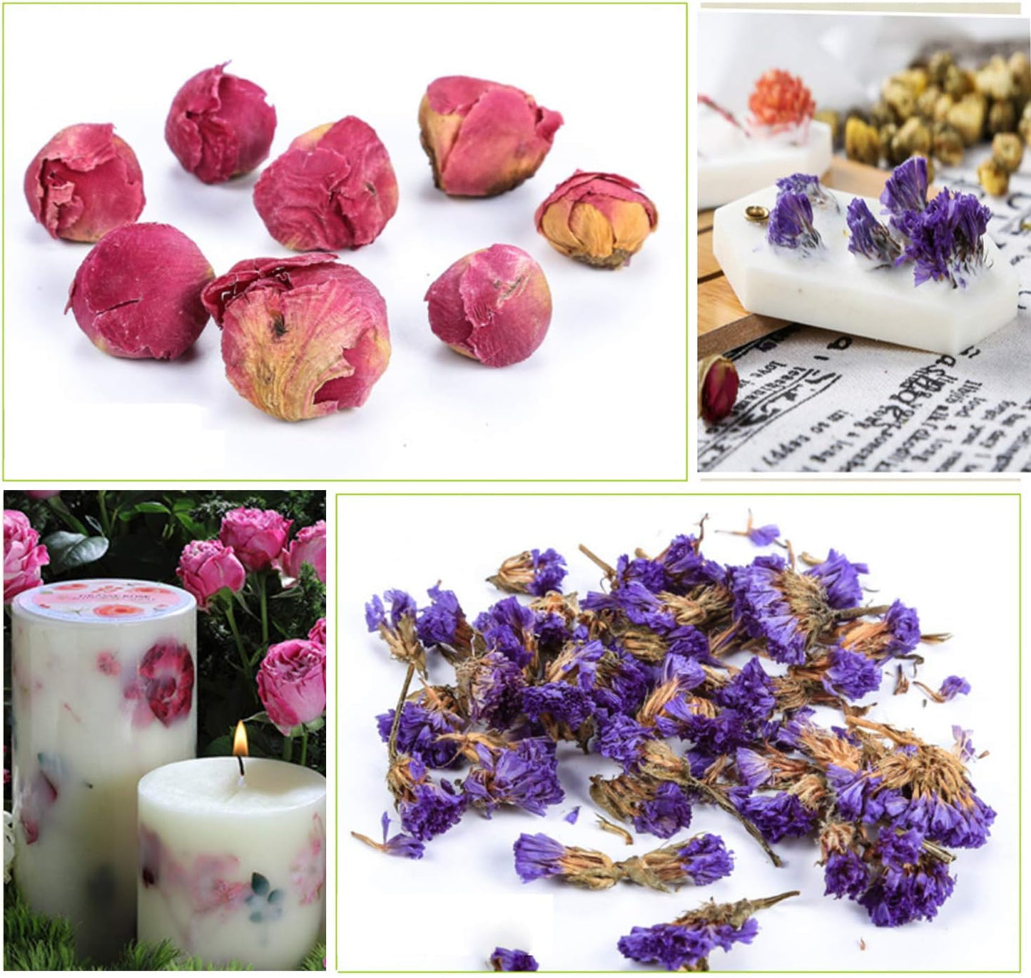 Dried Flowers- Edible Herbs Bulk of Lavender Buds, Rosebud, Jasmine, Chamomile, for Bath Bomb, Candle, Soap Making Kit