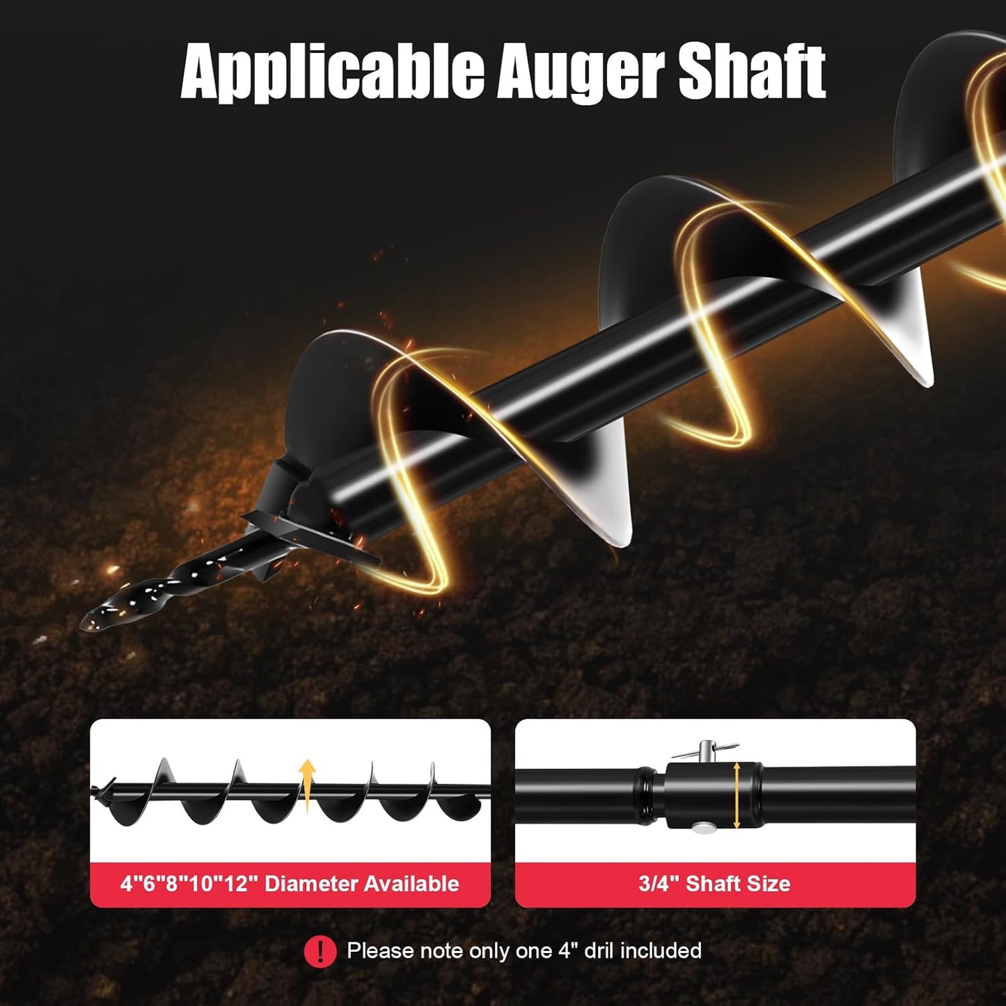 Post Hole Digger, 1500W Electric Post Hole Auger Earth Auger Digging Drill Digging Machine with 4" Digging Auger Bit and Extension Bar Set for Planting, Trenching in Garden