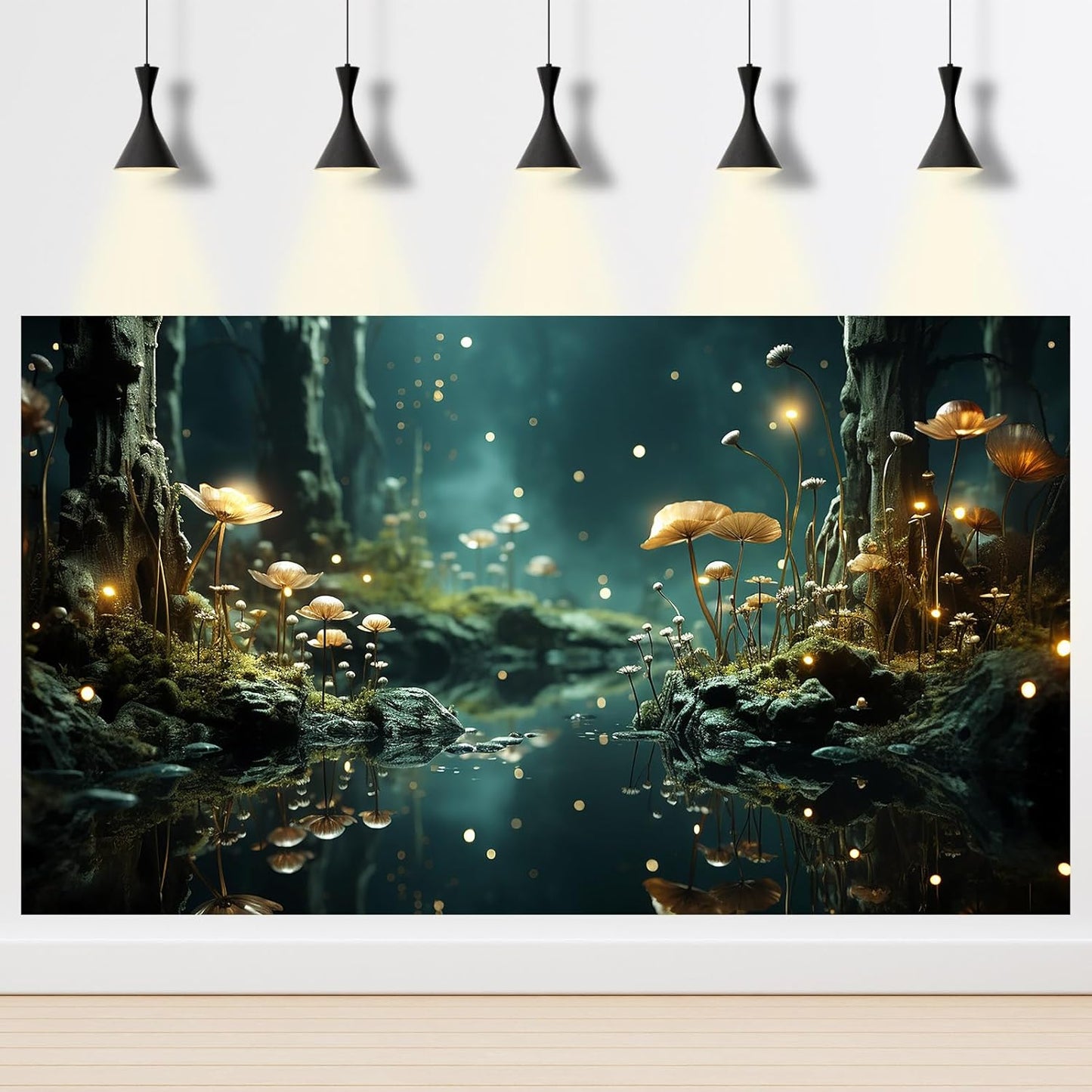 Fantasy Aquarium Background Rock Flowers Tranquil Water Scene Terrarium Backdrop Fantasy Lights Fish Tank Background Reptile Habitat Backdrop Aquarium Poster Wallpaper Decor Vinyl 30x12in