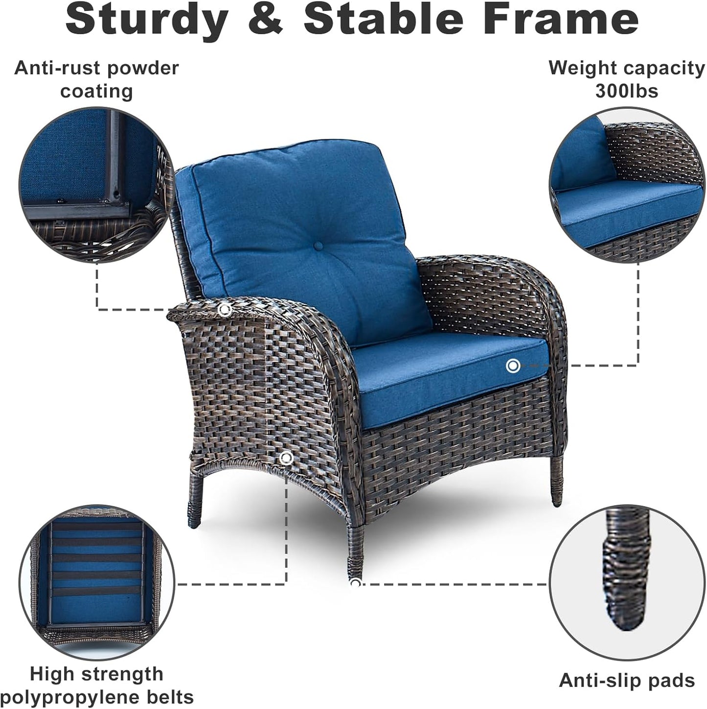 HUMMUH 5-Piece Outdoor Patio Furniture PE Wicker Patio Conversation Set,All-Weather Outdoor Rocking Chairs with Patio Couch Tables for Backyard,Poolside,Deck