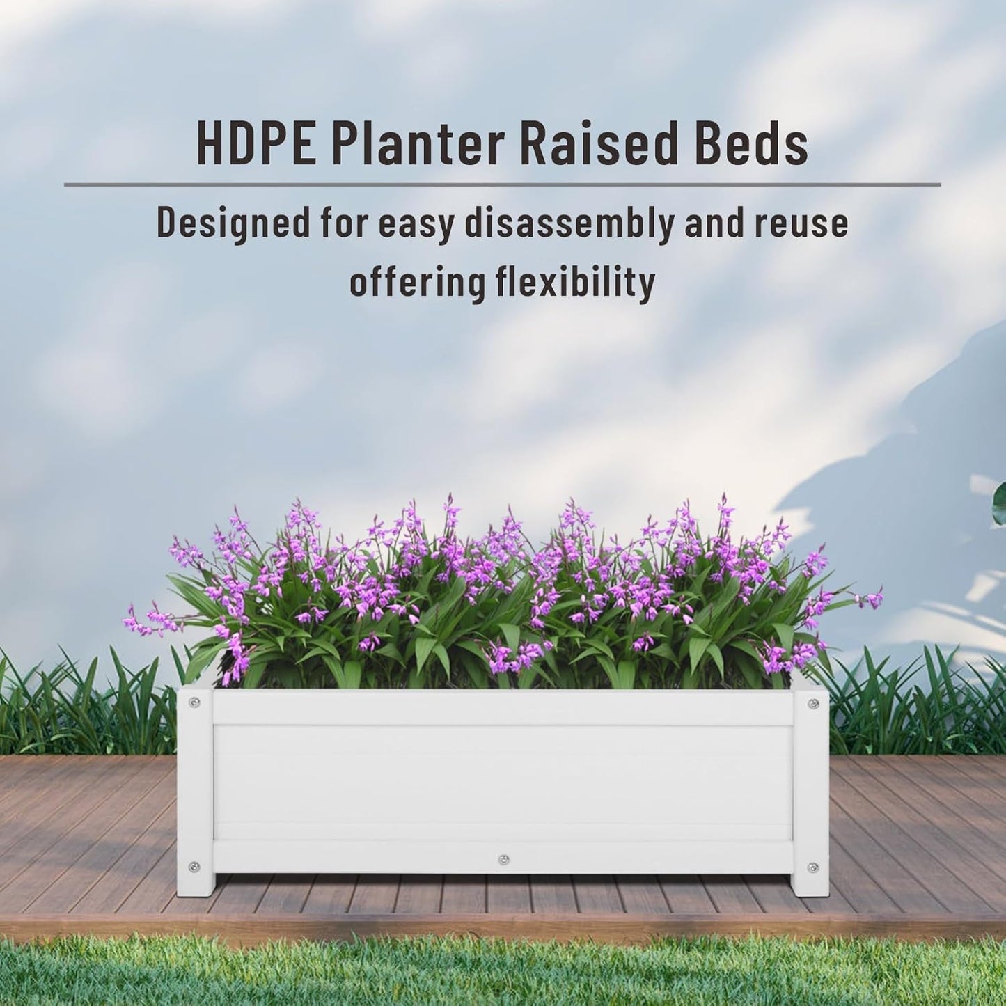 HDPE Raised Planter Box Outdoor,Rot-Resistant and Non-Cracking,Raised Beds for Gardening 29.5 * 14.4 * 9.8 in for Yard,Lawn,Outdoor Planter Boxes Rectangle with Drainage Holes White