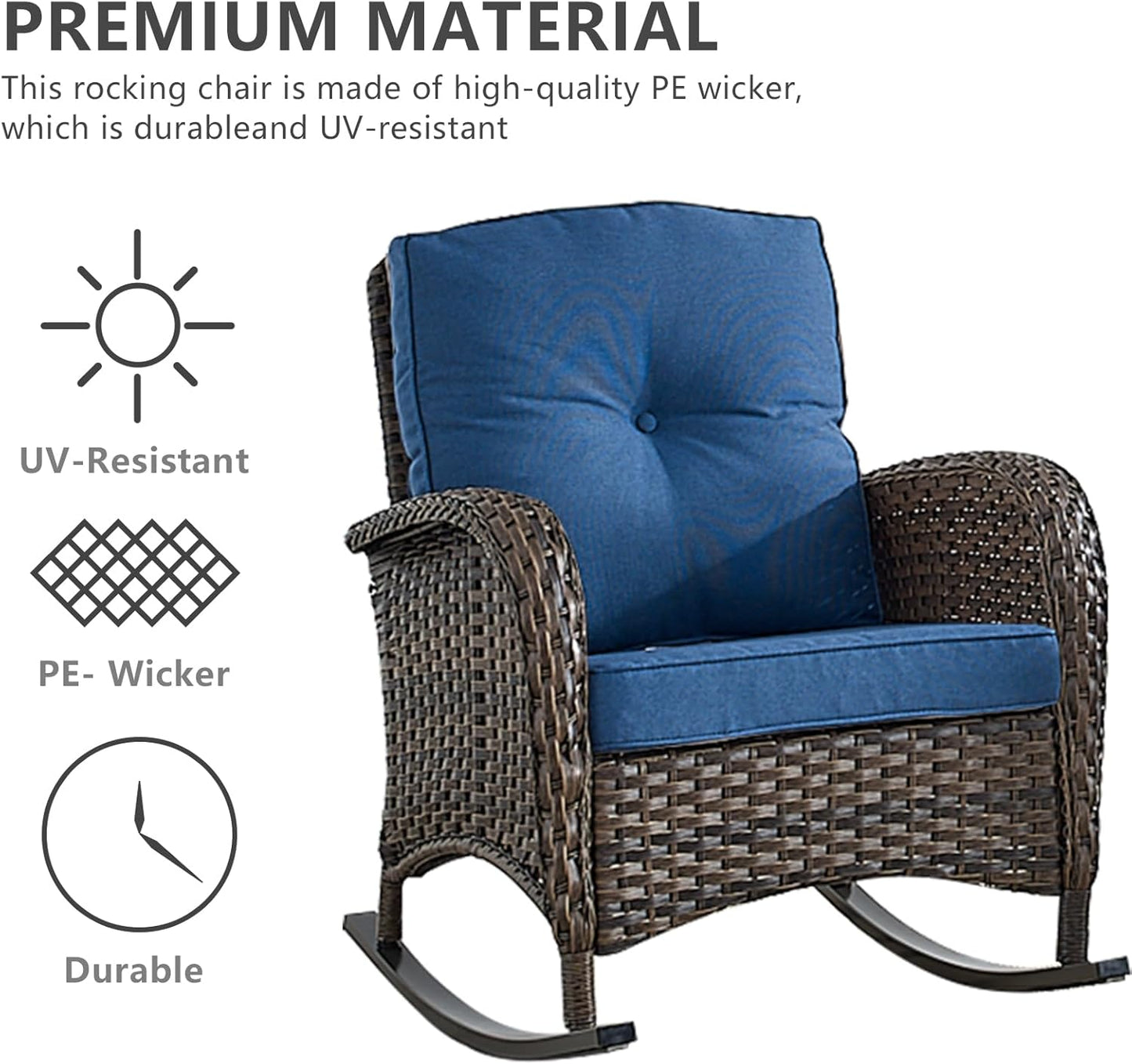 HUMMUH 7-Piece Outdoor Patio Furniture PE Wicker Patio Conversation Set,High Back Patio Couch with Ottomans Outdoor Rocking Chairs with Tables for Backyard,Porch,Deck