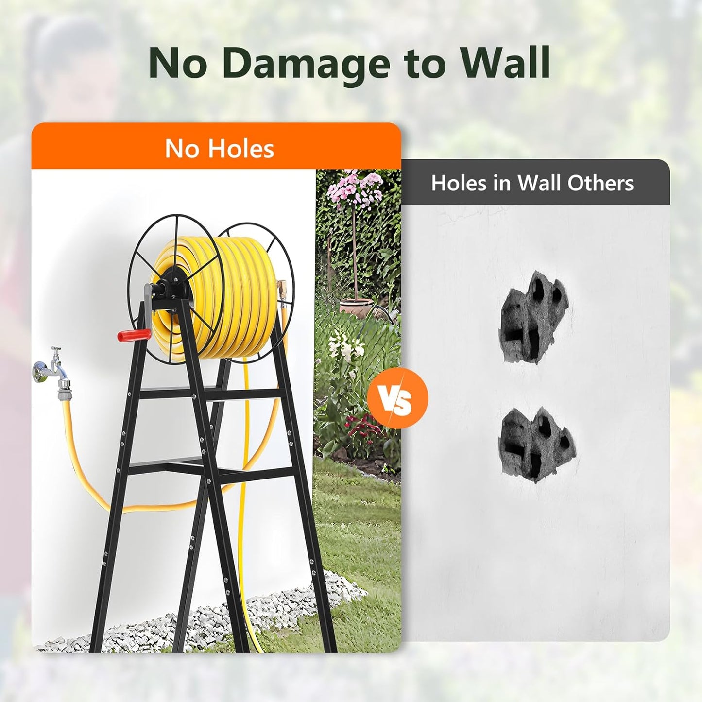 Freestanding Garden Hose Reel Holds 150 Ft Hose, Metal Garden Hose Holder for Outdoor, Garden Stand Rack for Water Pipe Organizer Storage, Black