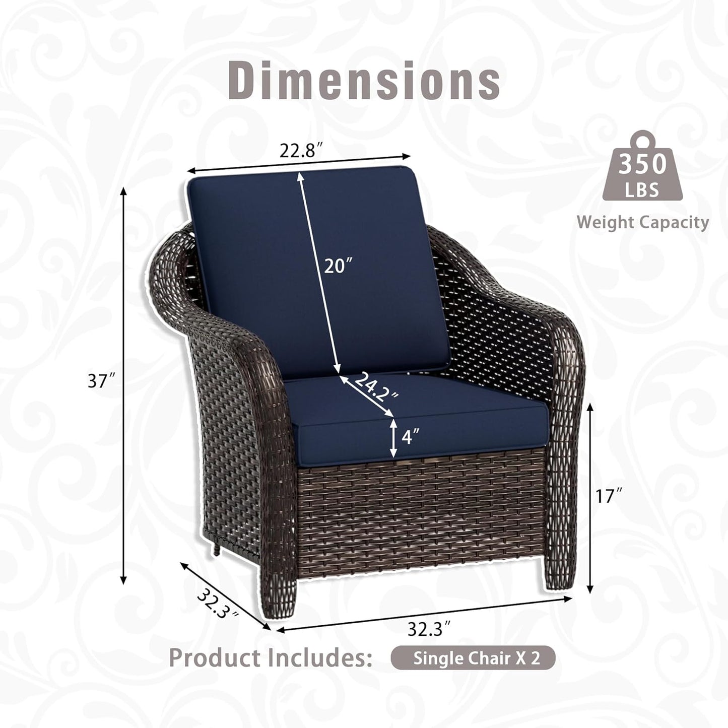 3 Piece Patio Wicker Conversation Set, All-Weather Use Outdoor Wicker Sofa with 2 PE Rattan Chair, Ideal for Porch, Backyard, Balcony, Poolside, Blue