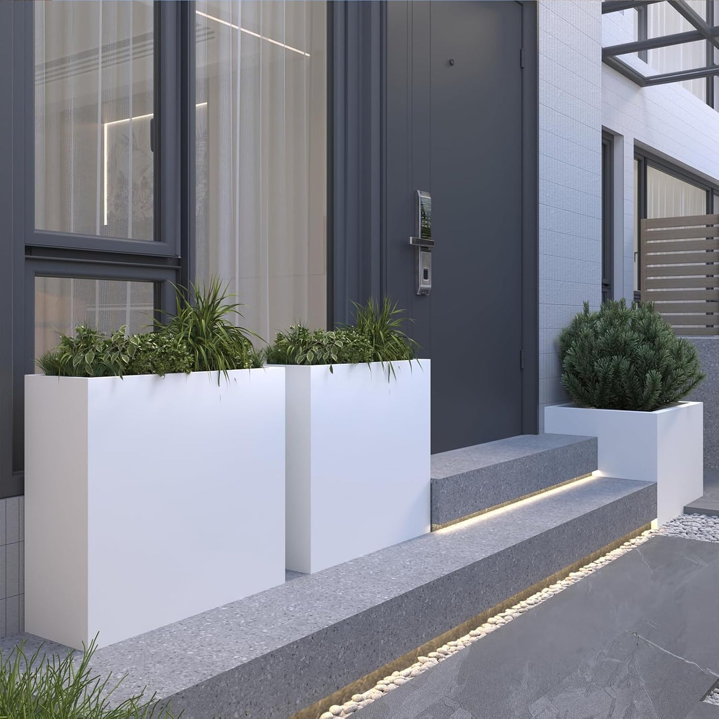 Galvanized Steel Metallic Heavy Planter for Outdoor Plants Metal Outdoor Planter Spliced Flower Box with Partitions for Outside,Indoor,Garden (White, 32 * 15 * 24)