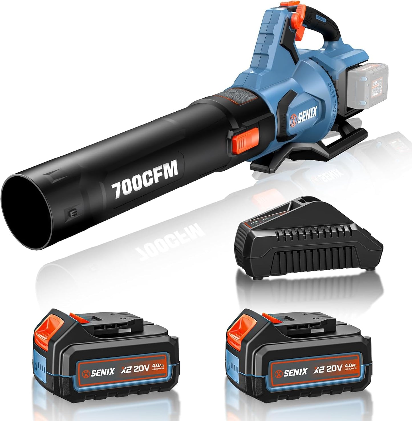 SENIX Leaf Blower Cordless, 40V Max Electric Leaf Blowers, Brushless, Handheld, Up to 700 CFM and 145 MPH, 2 Speed Mode, Cruise Control, Includes 2 x 4.0Ah Battery and Charger (BLAX2-M2)