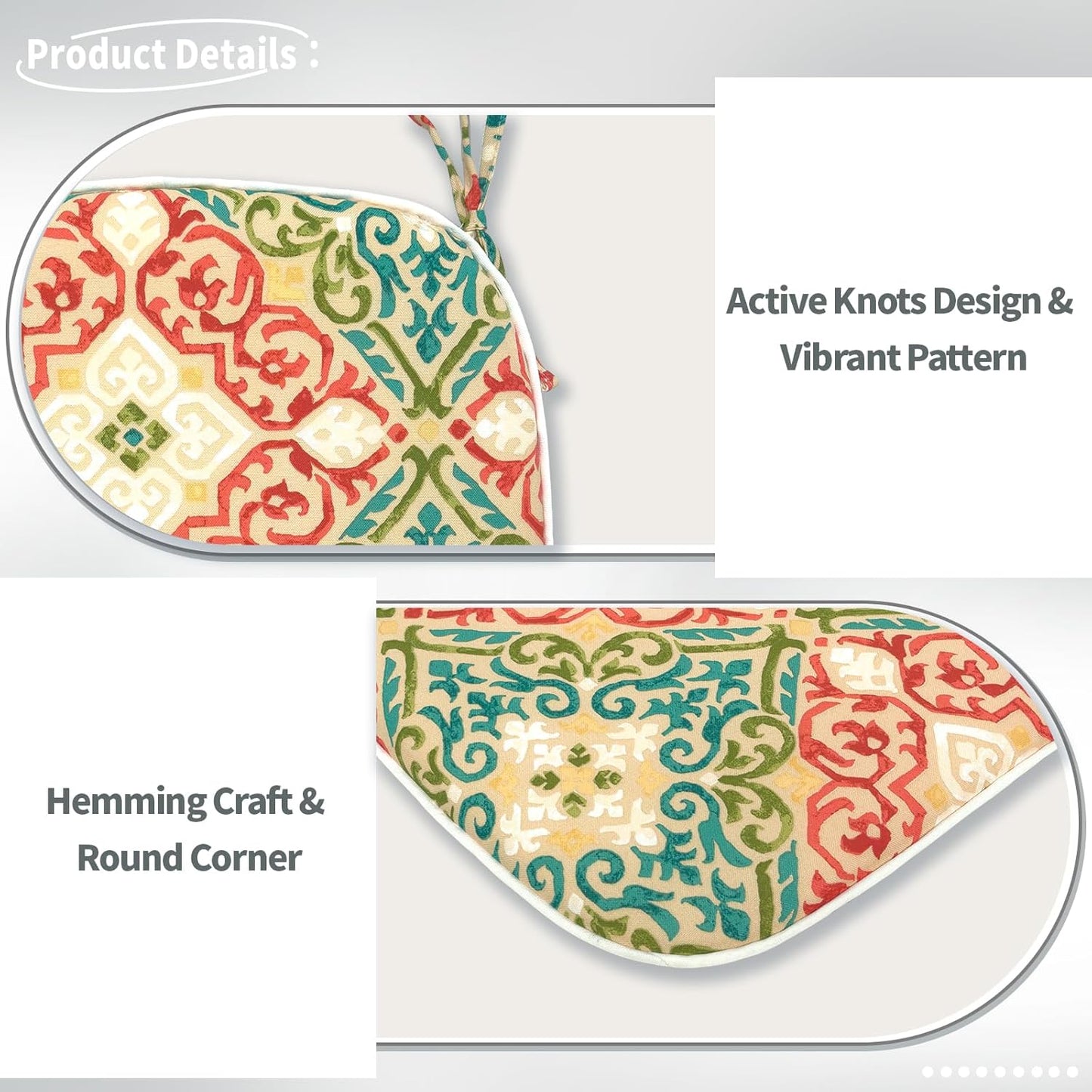 Indoor/Outdoor Chair Cushions 16x17 Inch, Patio Chair Cushions with Ties, All Weather Seat Cushions for Patio Furniture Home Garden Chair Use, Set of 4,Geometric Orange