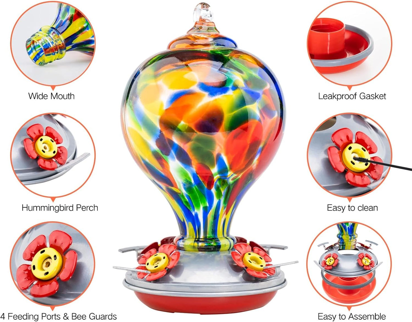 Muse Garden Hummingbird Feeders for Outdoors Hanging, Blown Glass Hummingbird Feeder Gifts for Mom, Garden Backyard Decor for Outside, Unique Gifts Idea for Women, 32OZ, Rhapsody