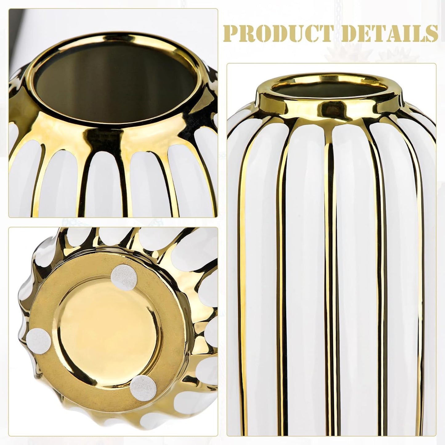 Briful Gold Plated Lantern Ceramic Vase Home Decor Creative Design Porcelain Decorative Flower Vase 11.02'' White Ceramic Vases for Wedding Anniversary Decoration