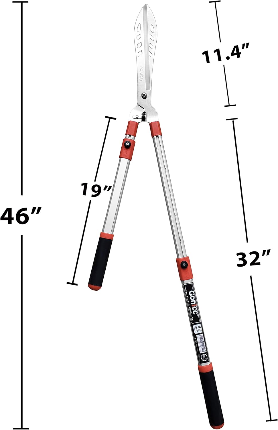 gonicc Professional Adjustable 33"+ 13" Hedge Shears. Handle Length Range 19"-32", with Wavy SK-5 Steel Blade, Adjustable Blade Pressure,Garden Pruning Hand Hedge Trimmers, Grass Clippers Shears