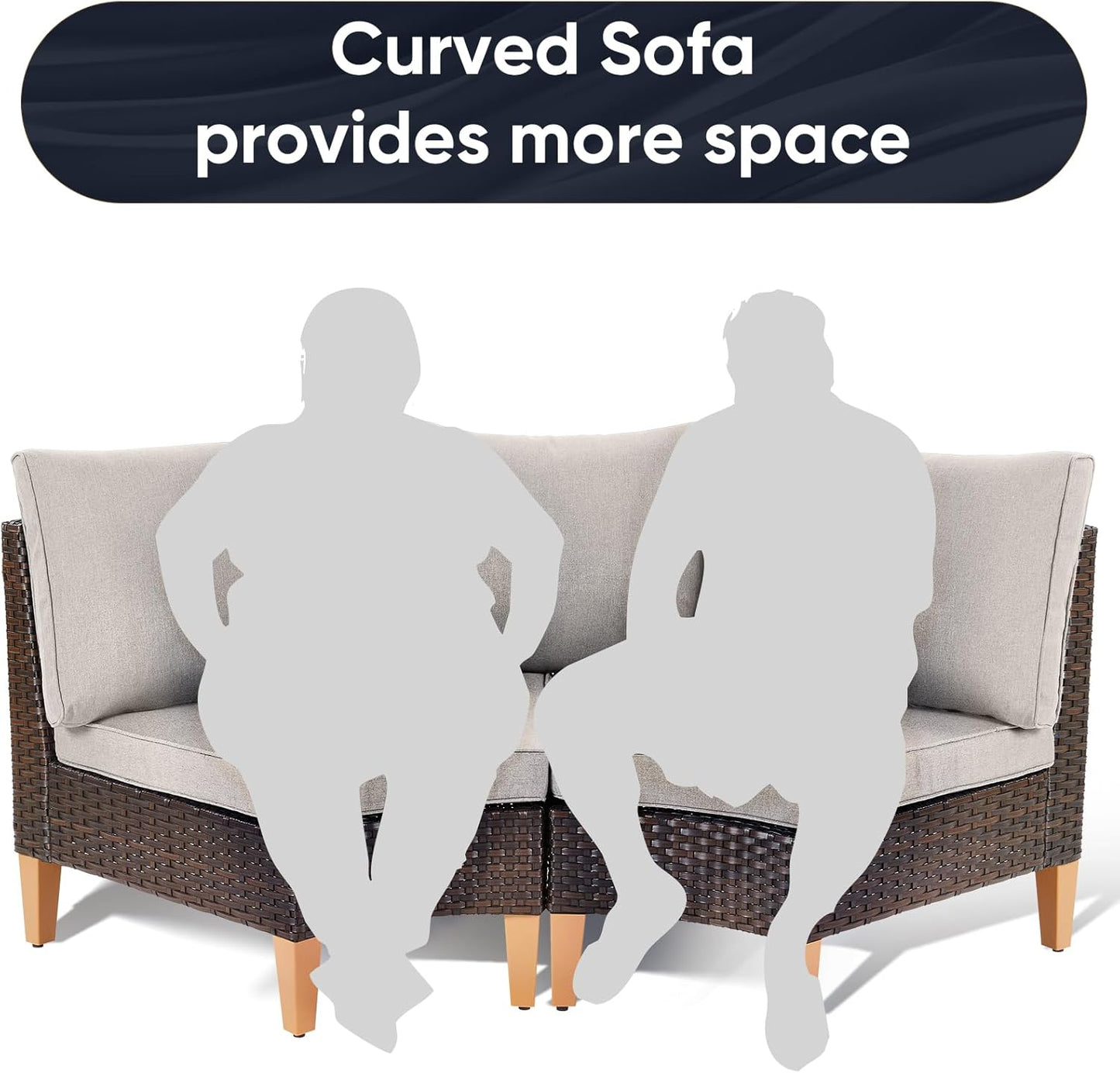 HUMMUH Outdoor Modular Sectional Couch All Weather PE Wicker Patio Sofa Half-Moon Loveseat for Garden Porch Backyard