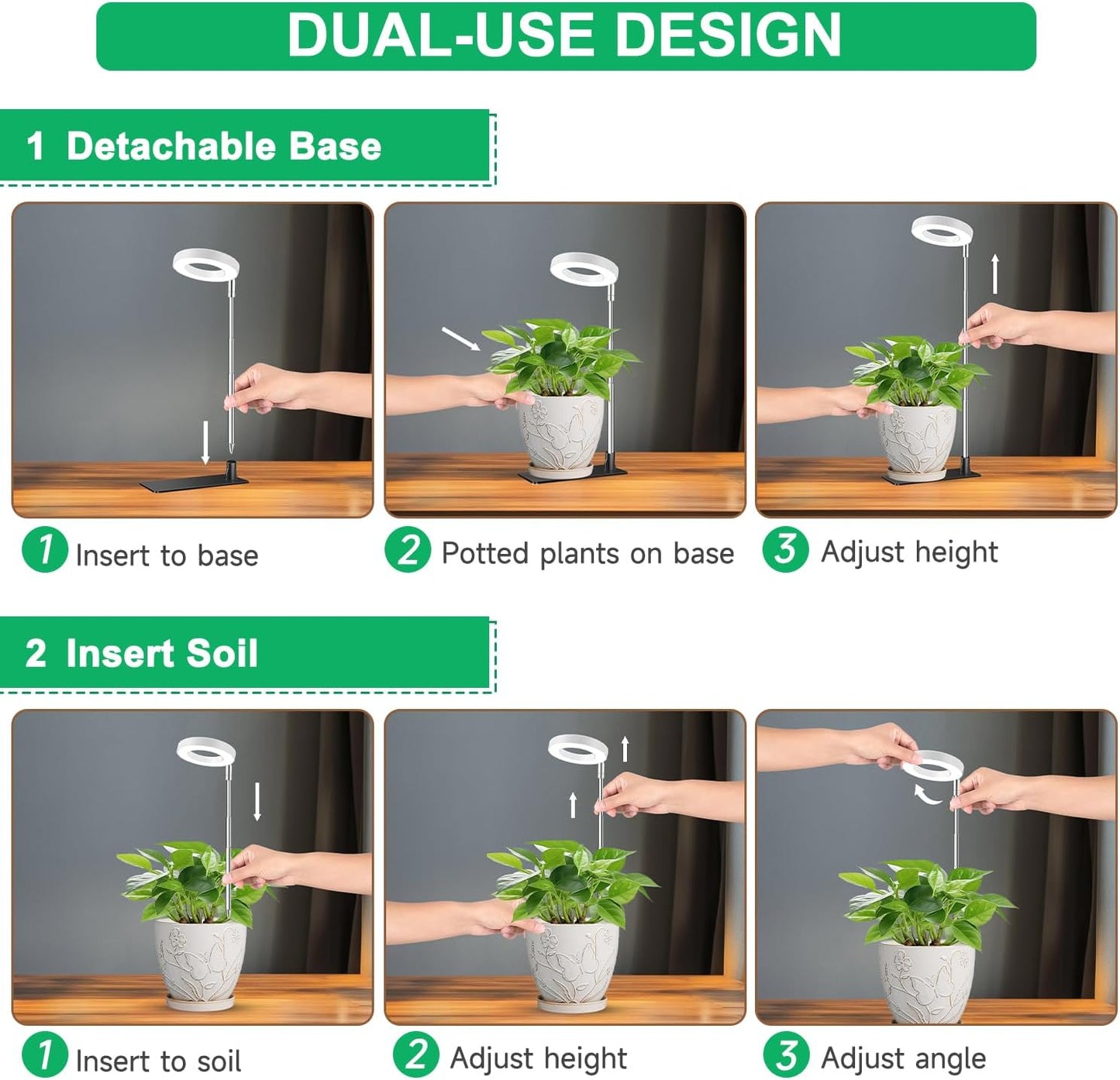 Grow Lights for Indoor Plants, Full Spectrum Plant Lights for Indoor Growing with with 3/9/12H Timer, 3 Color Modes, 10 Brightness, 6.5"-26" Height Adjustable Small Grow Light, 1 Pack(3.4in)