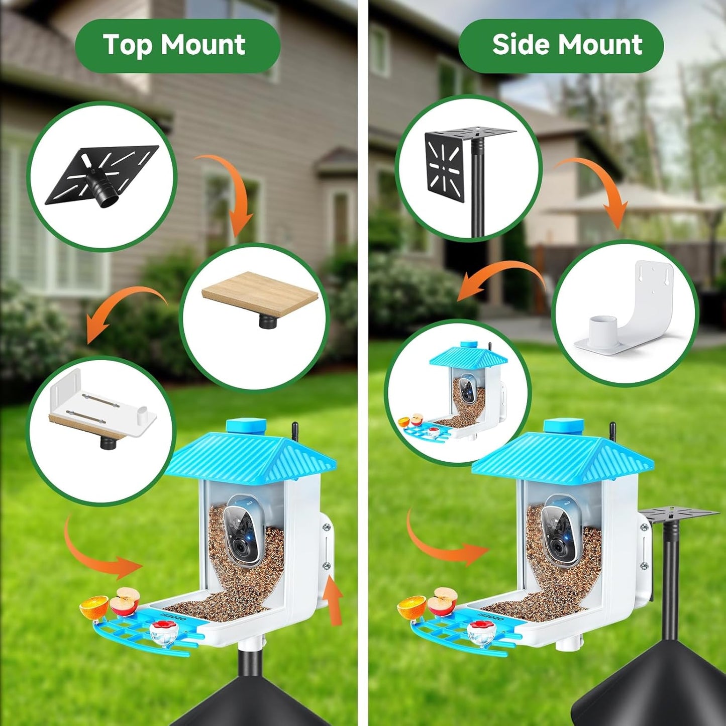 Smart Bird Feeder Pole with Squirrel Baffle & Bath-Heavy Duty Adjustable 3-6.6ft Universal Stand Mount for Backyard&Outdoor Bird Houses/Cameras (80'Pole-Baffle)