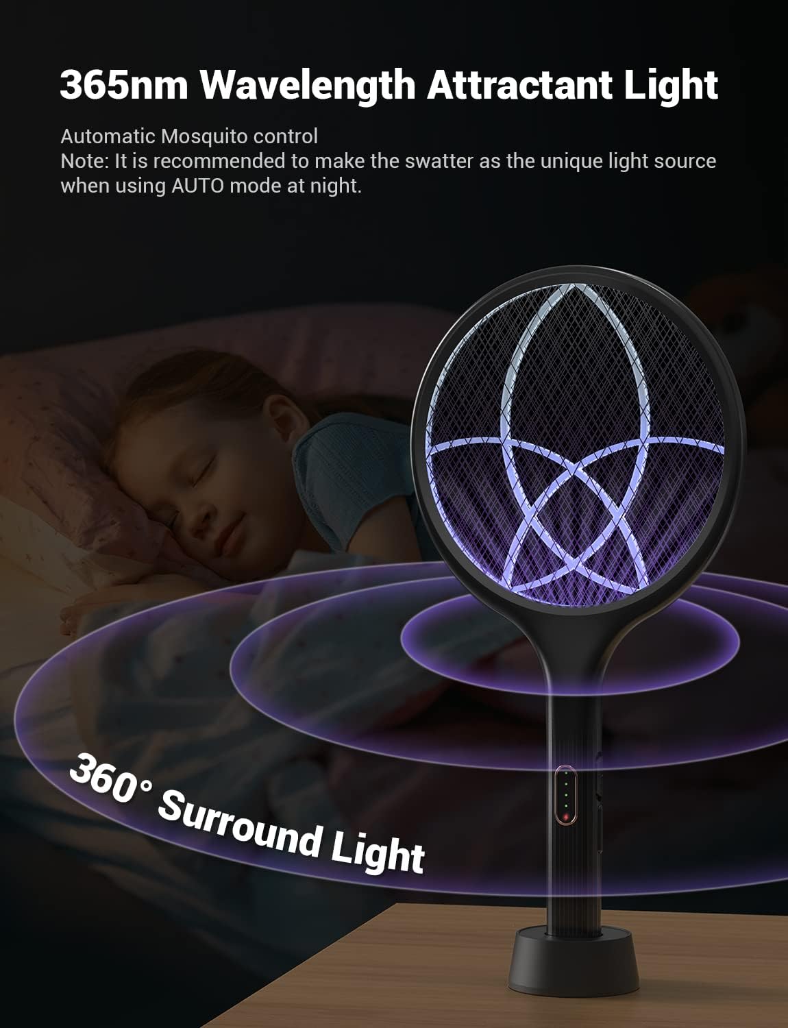 YISSVIC Electric Fly Swatter Bug Zapper Racket Dual Modes Mosquito Killer with Purple Mosquito Light Rechargeable for Indoor Home Office Backyard Patio Camping (Black 2 Pack)