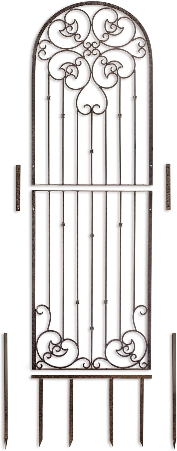 H Potter 8 Foot Tall Garden Trellis Wrought Iron Heavy Scroll Metal Decoration Lawn Patio and Wall Decor Screen for Rose Clematis Ivy Weather Resistant Patio Deck Wall Art X Large