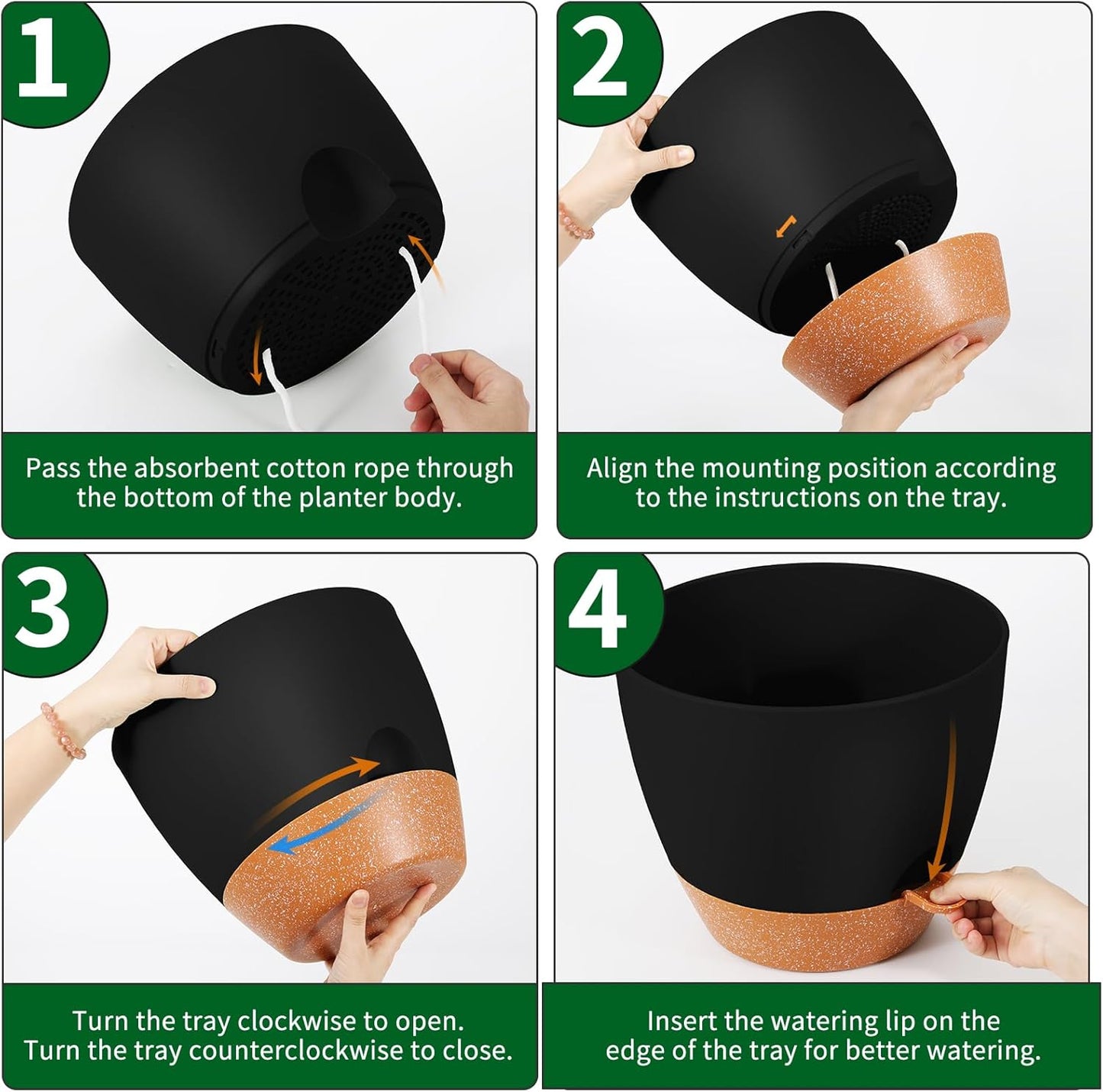 GARDIFE 12 inch planters, Plant Pots,Self Watering Pots, Large Plastic Flower pots with Deep Reservior and High Drainage Holes for Indoor Outdoor Plants and Flowers, Black