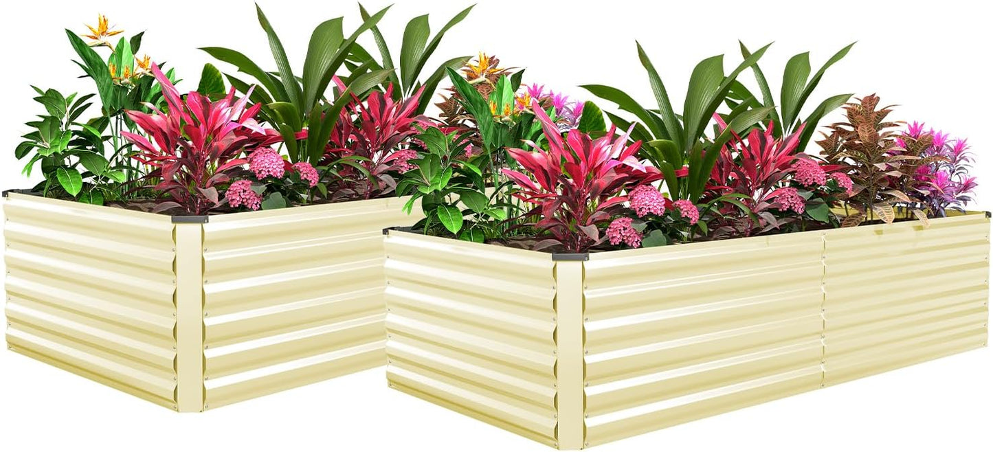 FOOWIN 2pcs 6x3x2ft Galvanized Raised Garden Bed, Planter Raised Garden Boxes Outdoor, Large Metal Raised Beds for Gardening, Garden Bed for Vegetables, Flowers, Herb, Cream Yellow