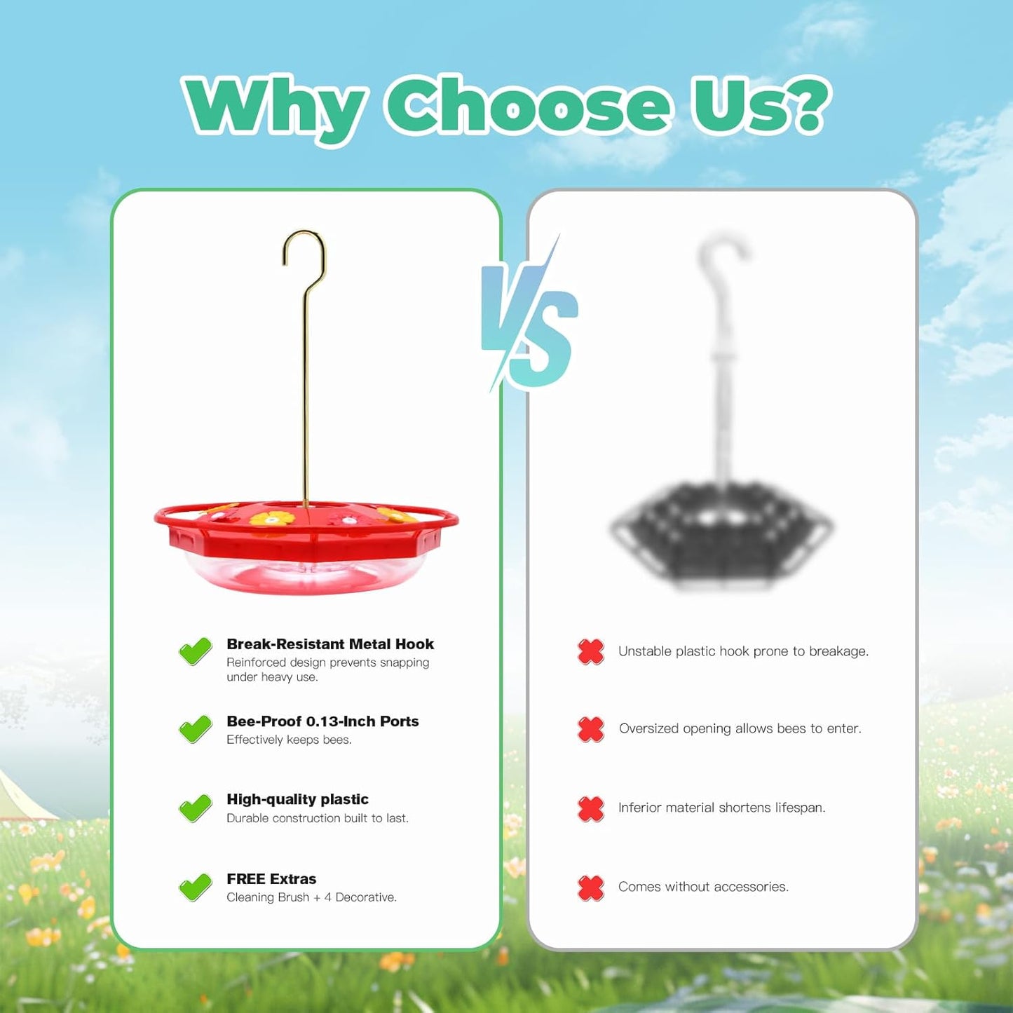 Hummingbird Feeders for Outdoors 12 OZ Bee Proof Plastic Humming Bird Feeder 8 Feeder Ports,with Perch with Ant Moat,Easy to Clean with Cleaning Brushes Red