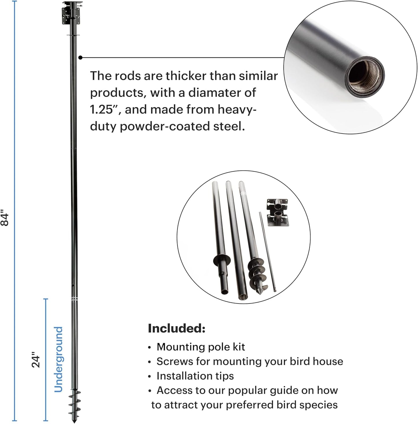 WHITEHORSE Bird House Pole Mount- A Professional Bird Feeder Pole for Outside - Very Sturdy Against Strong Winds - 7’ Tall Bird House Poles for Outdoors - Pole for Bird Feeders - Bluebird House Pole